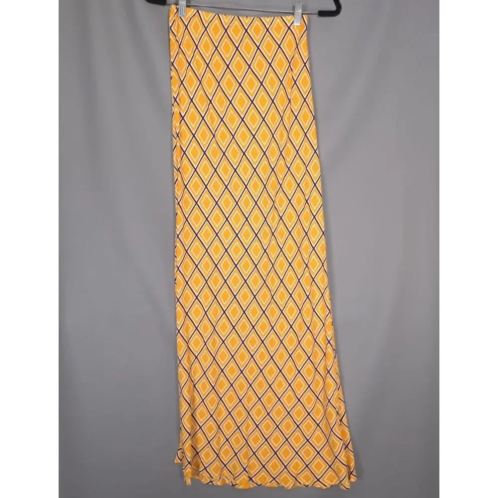 FAITHFULL THE BRAND Yellow Geometric Maxi Skirt 100% Rayon Women Size 4‎ SMALL